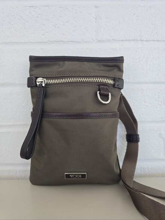 Tumi Handbags - Tumi Travel Crossbody Pouch Nylon Leather Trim Green Brown Color Mini Size